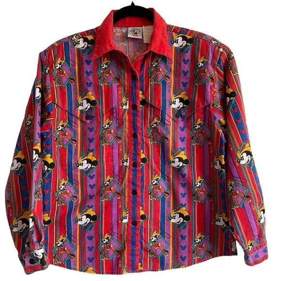 Vintage Disney Cowboy Mickey Mouse Button Down Shirt, Western Cowboy, Size S - Picture 1 of 9